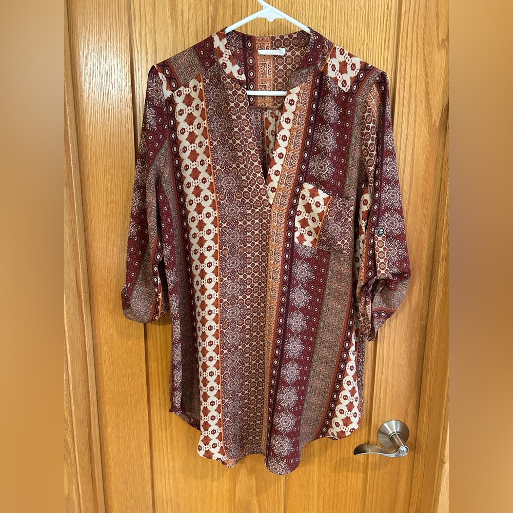 Lush Patchwork Tunic Blouse‎ M